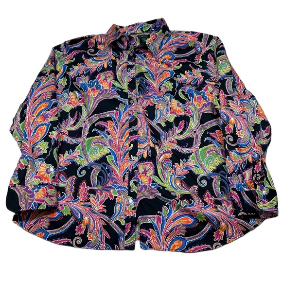 Lauren Ralph Lauren Paisley Shirt 3X Plus Size Colorful Floral Long Sleeve - Picture 1 of 8